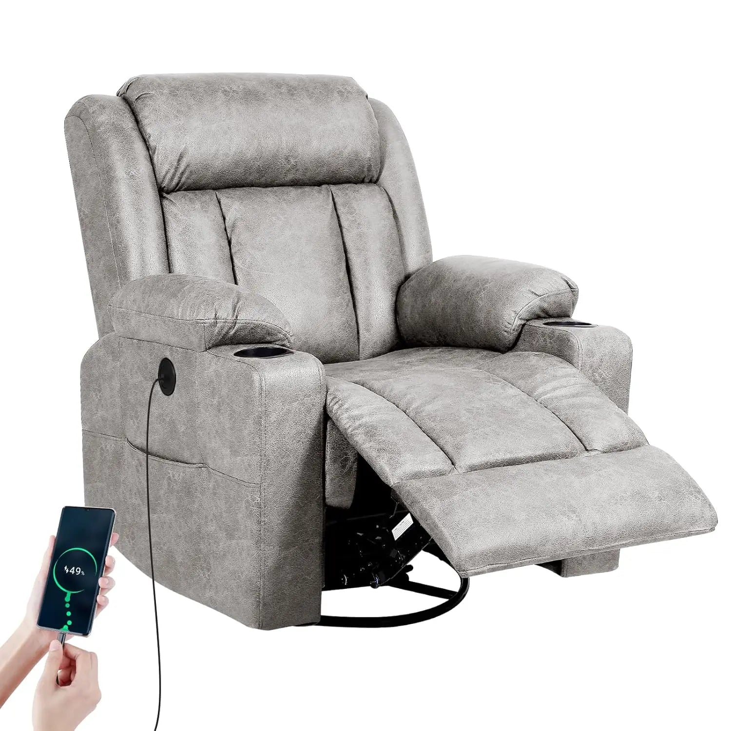 Massage Rocker Recliner Chair with Vibration And Heat USB & Type-C Ports 360° Customizable Rocking Recliner Chair