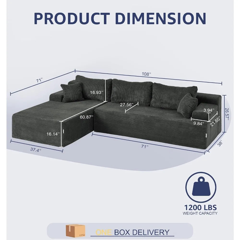 Modular Sectional Sofa Couches L-Shape Couch 3 Seat Modular Sofa Memory Foam Sectional Couches for Living Room,, Customized