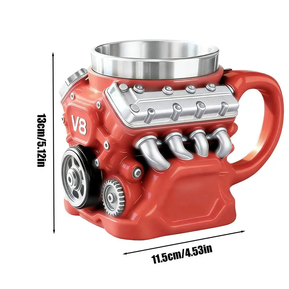V8 Engines Stainless Steel Coffee Mug Funny V8 Car Engine Design Mug Coffee Cup Cocktail Mug Tea Cup For Car Enthusiasts