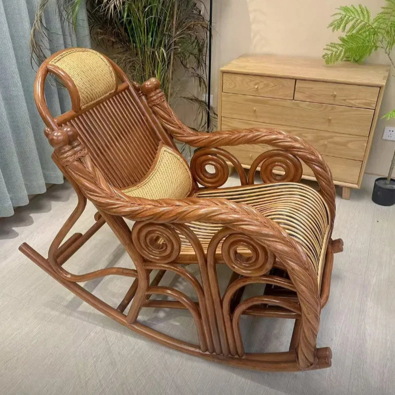 True rattan rocking chair sun room high-end elderly home recliner rattan woven balcony casual rocking chair