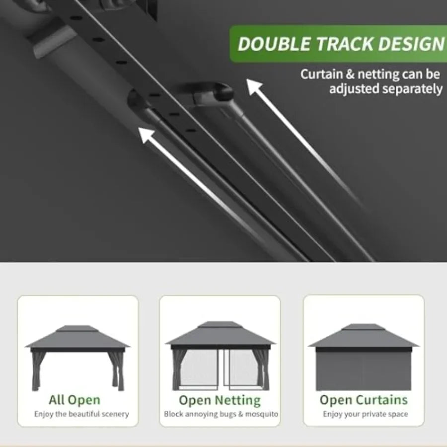Outdoor Patio Gazebo - Double Roofs Party Tent Gazebos with Mosquito Net and Privacy Sns Heavy Duty Steel for Backyard Garden D