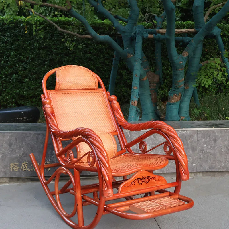 Home Balcony Leisure True Vine Elderly Rocking Chair Reliable Back Braided Rattan Chair Living Room