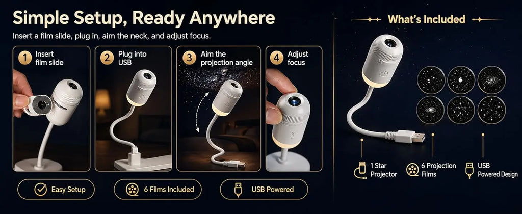 Mini USB Bedside Night Light Projection Ambient Light 36 Slides Galaxy Starry Sky Projector Lamp for Home Room Decor Kids Gifts