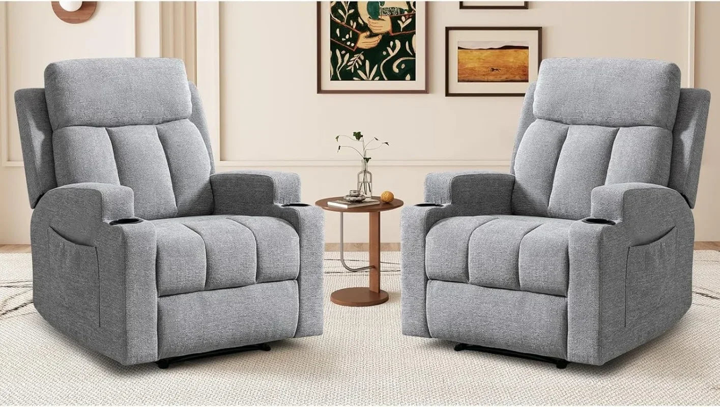 CANMOV Manual Recliner Chair with Massage and Heat,Breathable Leather Recliner Chair with Armrest and Backrest