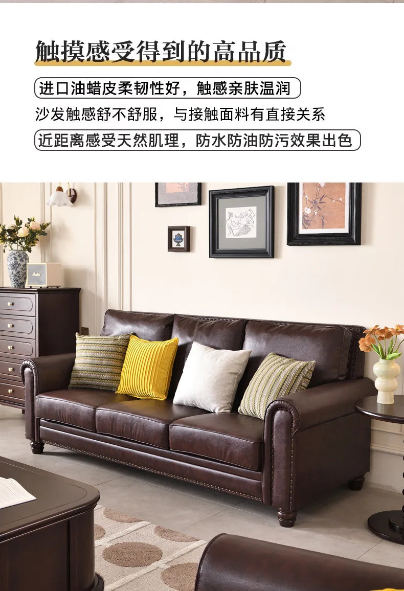 4-10 brown retro-style living room sofa - available in single, double, three, and four-seater configurations - top grain leather