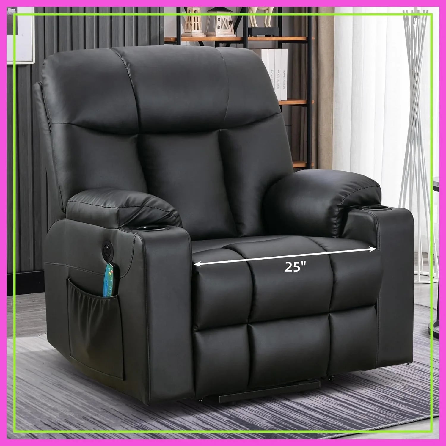 Extra Wide Lift Chair Heat Massage Power Recliner for Elderly 2 Cup Holders