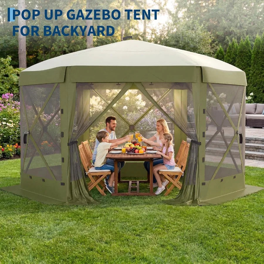 Feet 6-Sided Pop Up Gazebo Screen Tent with Mesh Panels
