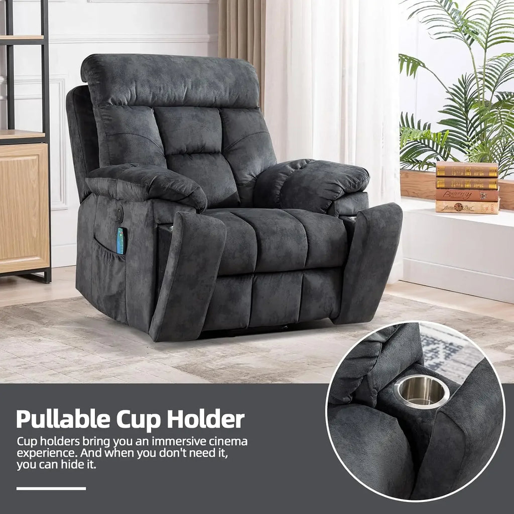 Large Power Lift Recliner Chair with Massage and Heat for Elderly Big and Tall People, Overstuffed Wide Recliners with 2 Cup