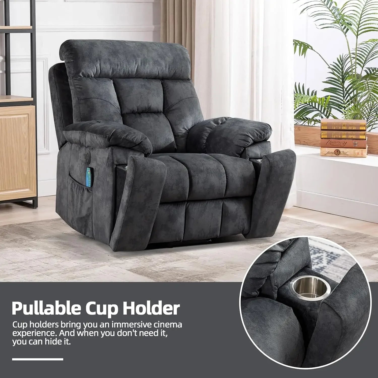 Large Power Lift Recliner Chair with Massage and Heat for Elderly Big and Tall People, Overstuffed Wide Recliners with 2 Cup