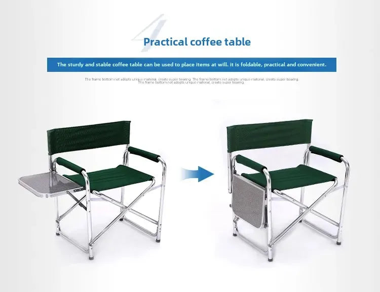 Aluminum Alloy Director’s Chair with Side Table, Portable Folding Fishing Stool, Relaxing Laptop Desk, Outdoor Picnic Gear