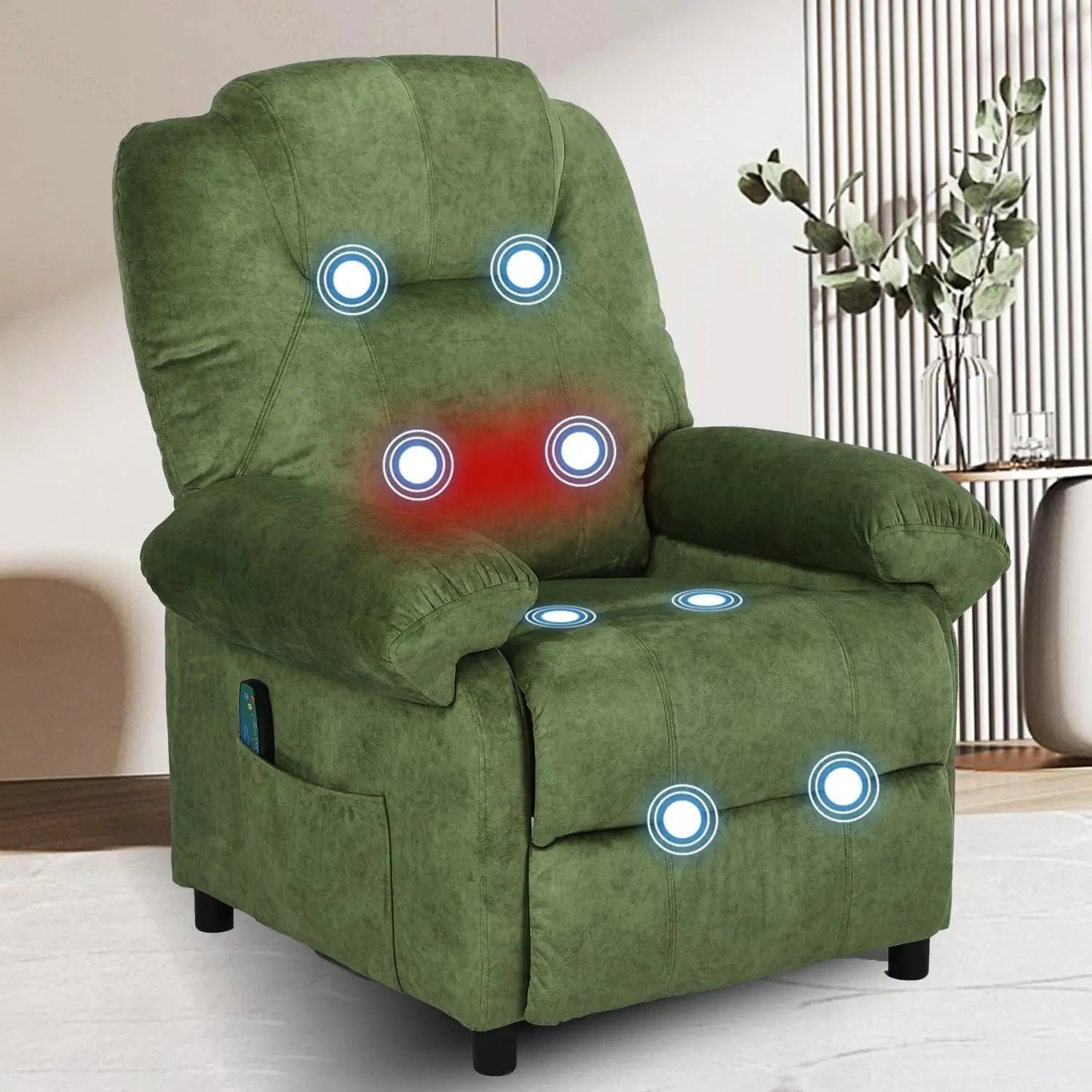 Overstuffed Push Back Recliner Chair for Living Room, Mid Century Fabric Heated Massaging Reclining Chair Small, Customized