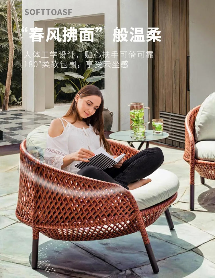 Outdoor courtyard sofa hotel B & B open-air balcony rattan chair furniture leisure rattan single sofa coffee table combination