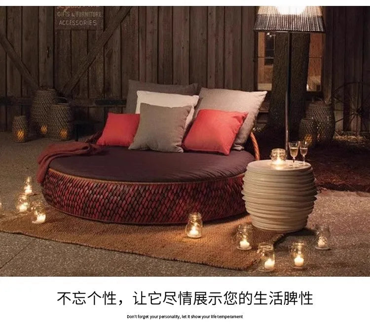 Outdoor rattan weaving leisure creative balcony small furniture outdoor courtyard garden tea table combination