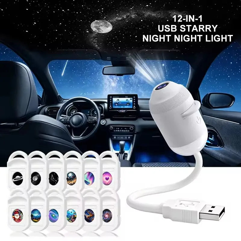 24 Projection Slides USB Plug-in Galaxy Star Projector Night Light Nebula Aurora Starry Sky Projector Light For Bedroom Decor