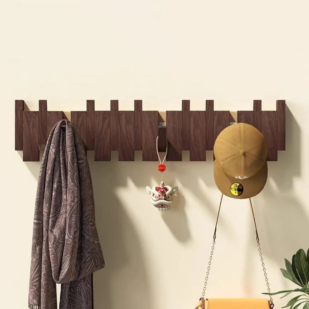 1PC Wall Mounted Black Walnut Coat Rack Solid Wood Clothes Hook Dropshipping Entrance Door Hanger Coat Rack Home Decor Furniture