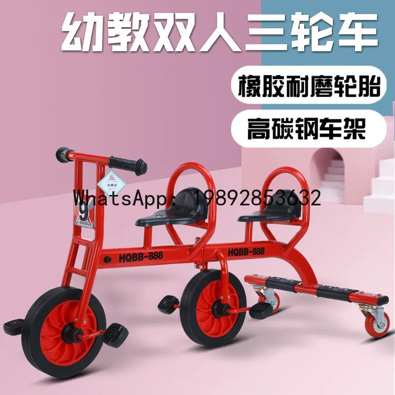 Children's Tricycle Double Pedal Bike Two-Wheel Pedal Bike Kids Toddler Educational Ride-On Outdoor Toy Car