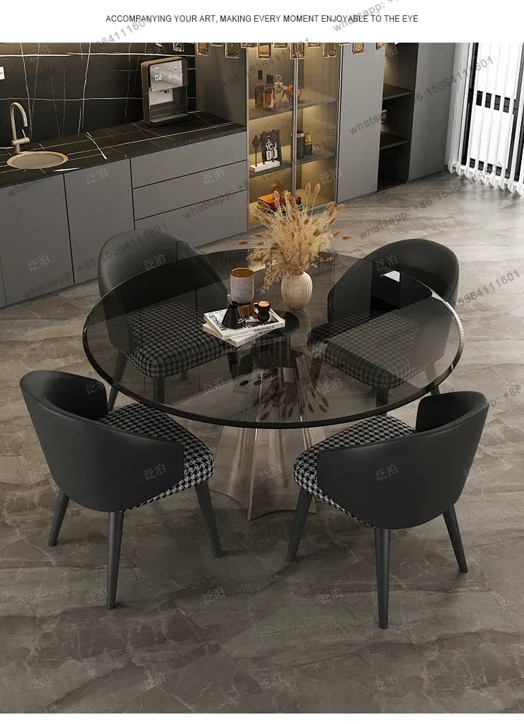 YJ Tempered glass negotiation table Light luxury household small apartment dining table Modern simple round stainless steel
