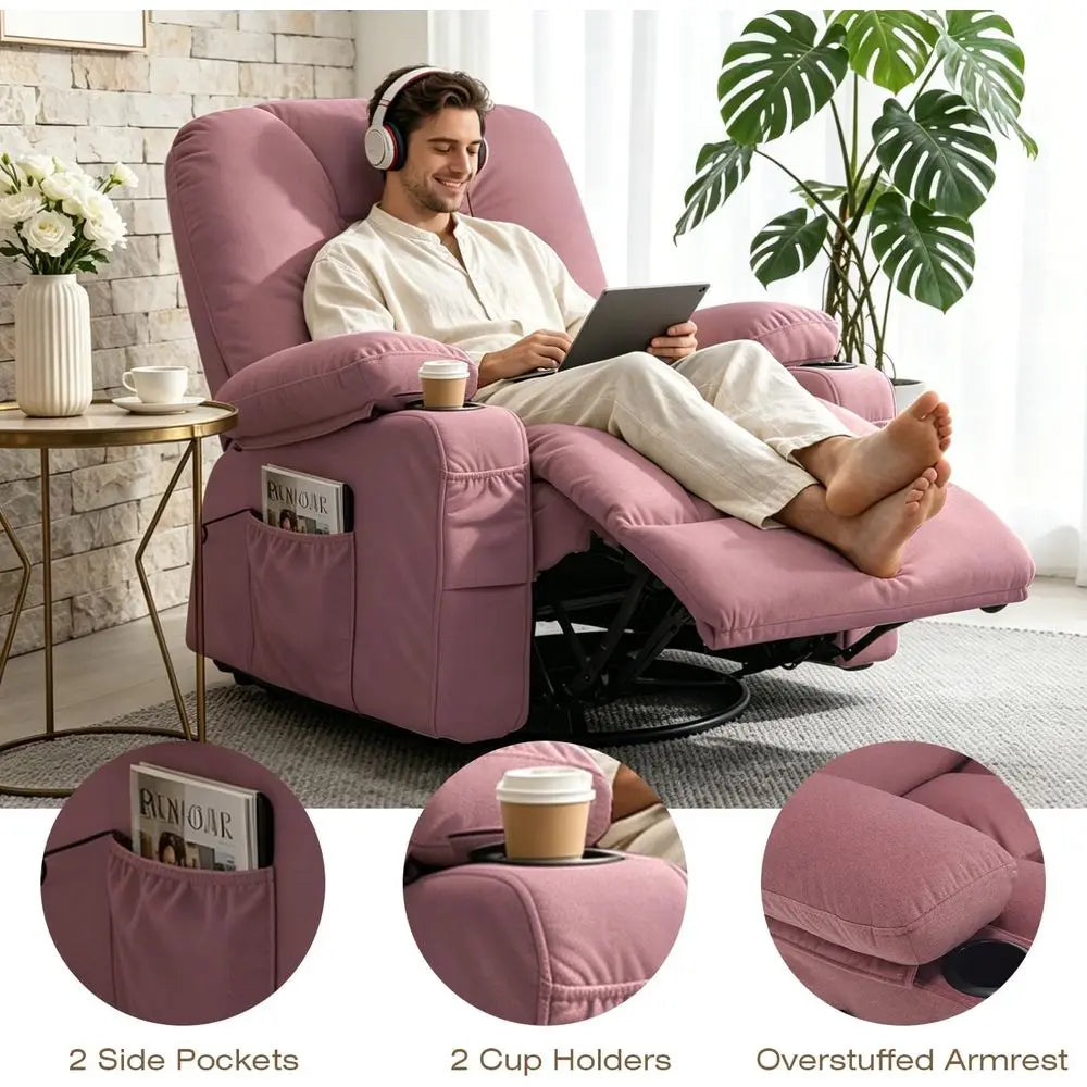 Rocker Massage Recliner Chair with Heat, Oversized Rocking Nursery Chair with Cup Holder, Breathable abric Single Soa Overstued