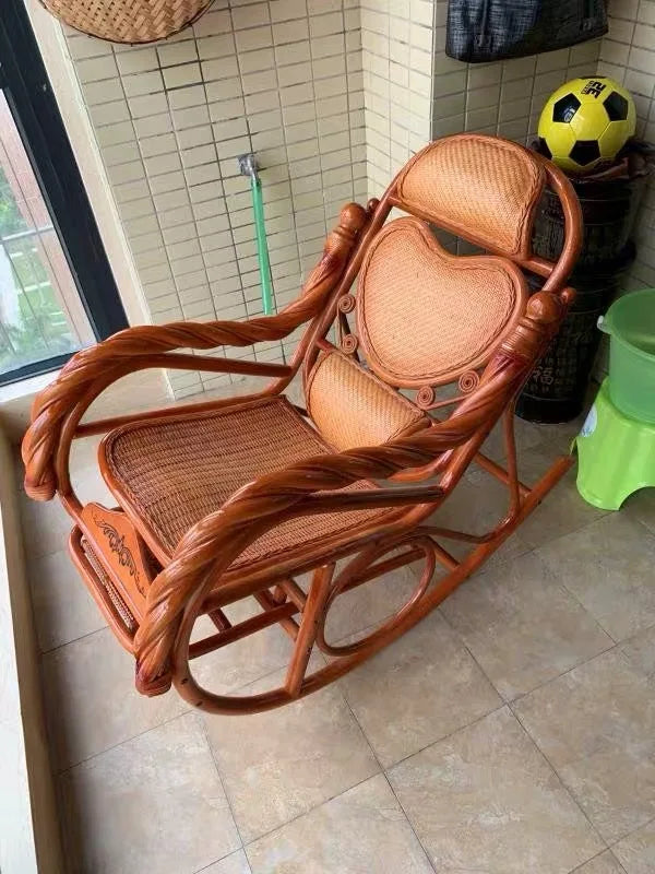 CZ Rocking Chair Hanging Basket Natural Real Rattan Plant Woven Relaxing Leisure Recliner