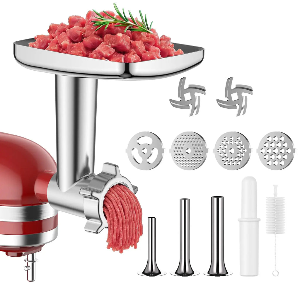 Metal Meat Grinder Attachment for KitchenAid Stand Mixer with 4 Grinding Plates 3 Sausage Tubes 2 Blades