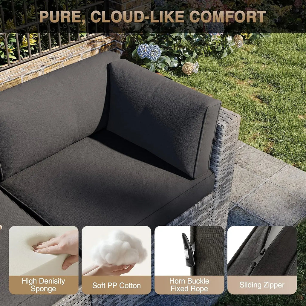 Patio Furniture Sets, 8-Piece Outdoor Patio Furniture with 44'' Propane Gas Firepit Table, Wicker Outdoor, Customized