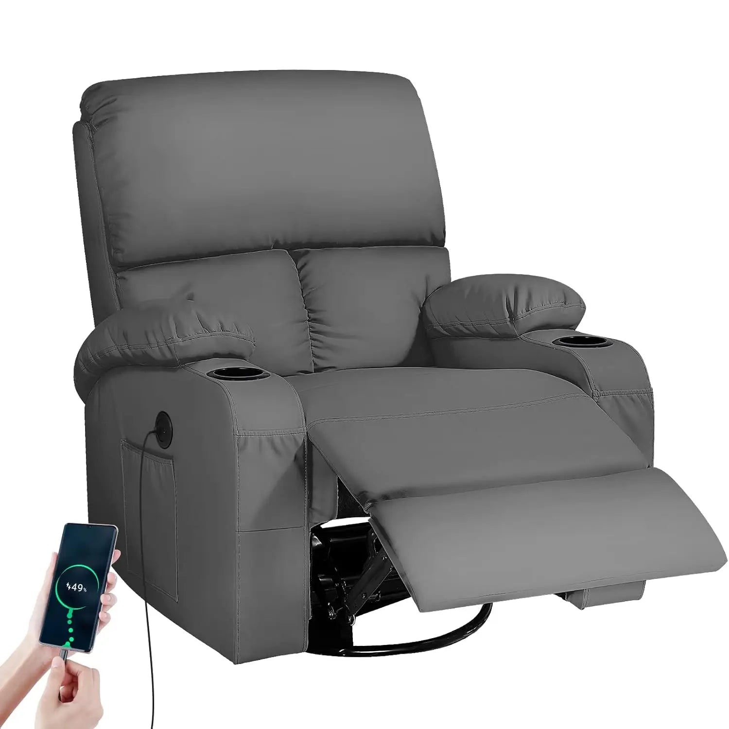 Massage Rocker Recliner Chair with Vibration And Heat USB & Type-C Ports 360° Customizable Rocking Recliner Chair