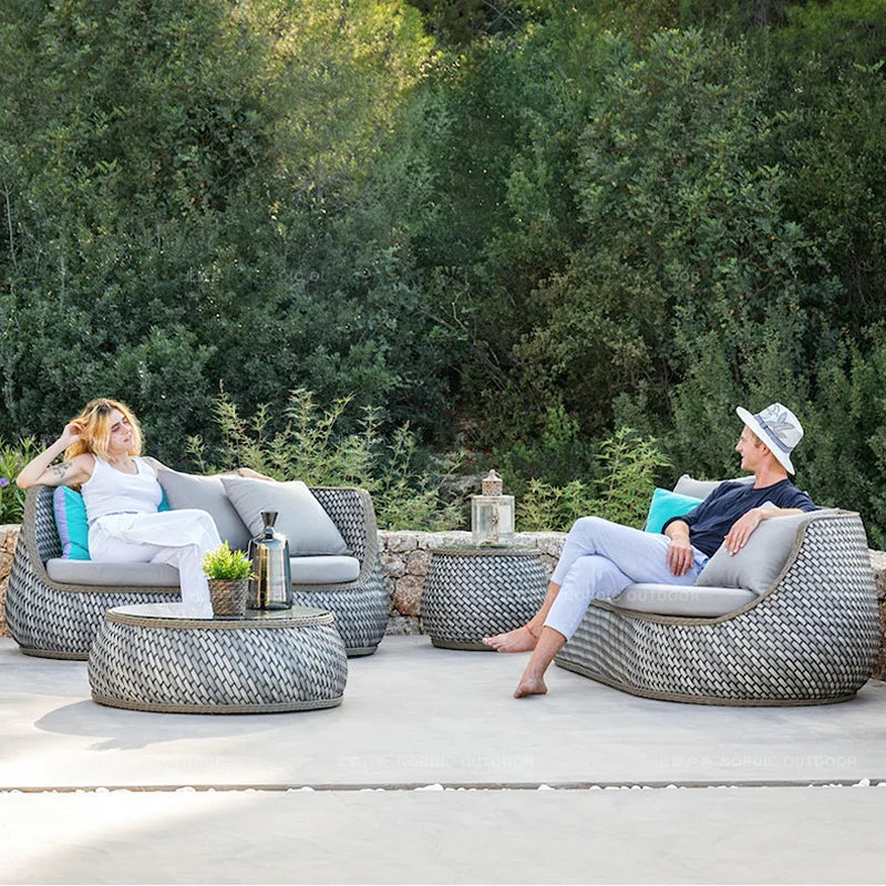 Nordic outdoor double rattan sofa art living room balcony rattan chair waterproof sunscreen courtyard casual