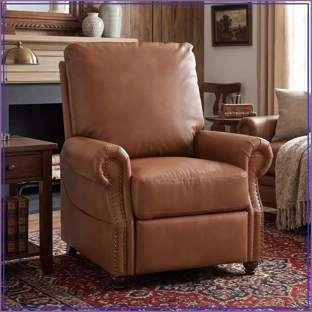 Pushback Recliner Chair with Massage and Heat, Breathable Leather Accent Sofa for Living Room, Camel