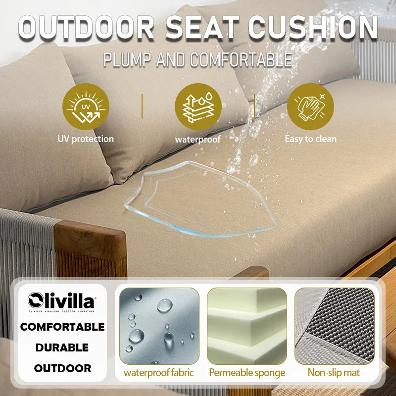 Outdoor Teak Sofa Patio Villa Resort Hotel Rope-woven Furniture Garden Balcony Leisure High-end Sunscreen Wooden Sofa Couch Set
