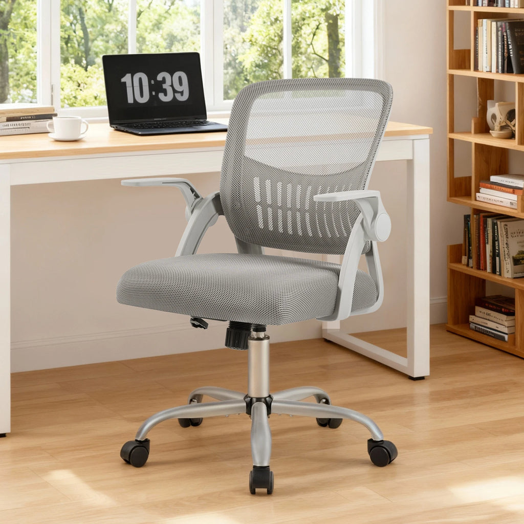 MCQ Ergonomic Mid Back Flip-up Armrest Office Desk Chair with Lumbar Support Height Adjustable 360° Swivel Computer Gaming Chair