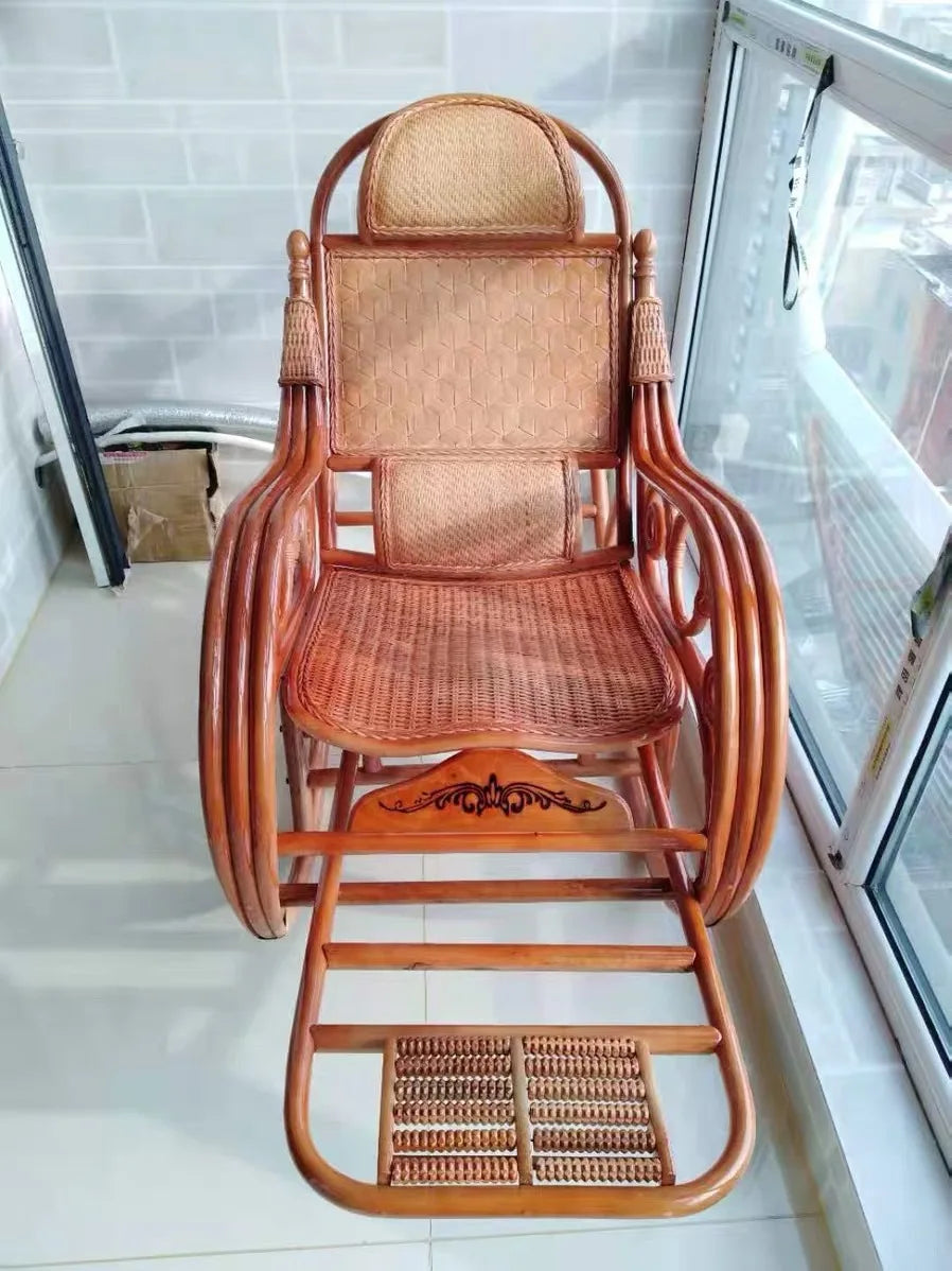 CZ Rocking Chair Hanging Basket Natural Real Rattan Plant Woven Relaxing Leisure Recliner