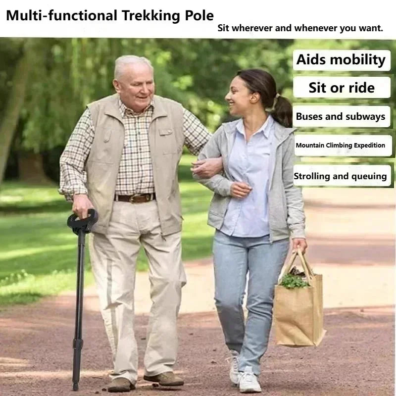 Multifunctional Walking Aid Stool/cane Chair Non-slip Folding Portable Lightweight Walking Aid Four-legged Cane For Sitting