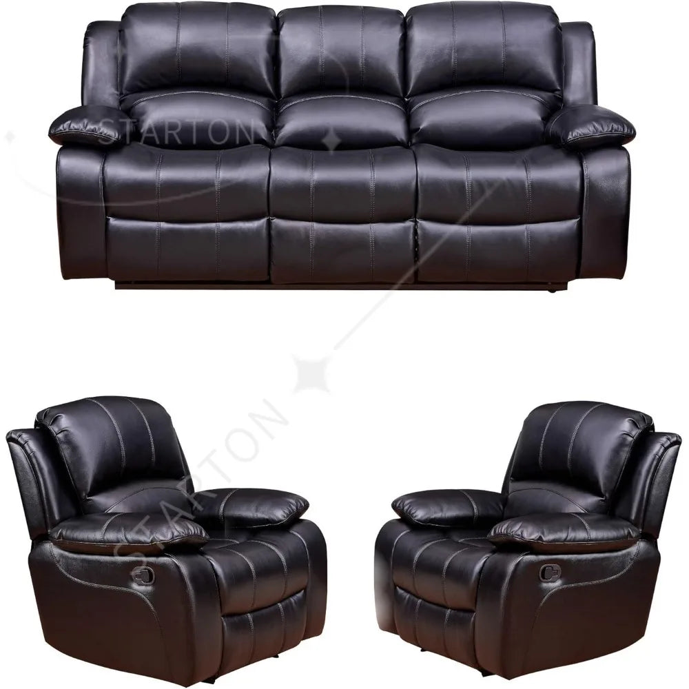 Leather Recliner Set, Sofa,Chair,with Elevating Footrest & Effortless Assembly