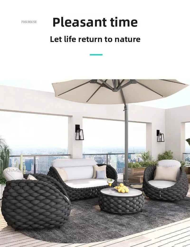 Aluminum Alloy Sofa Set Outdoor Modern Villa Courtyard Rope Weaving Garden Patio Furniture Weather Resistant Nordic Design