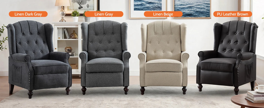 TCGBKAF Mid Century Wingback Pushback Recliner Armchair Massage & Heated Recliner Chair with Button-Tufted Back, Rivet Decoration and Solid Wood Legs for Living Room, Bedroom & Office