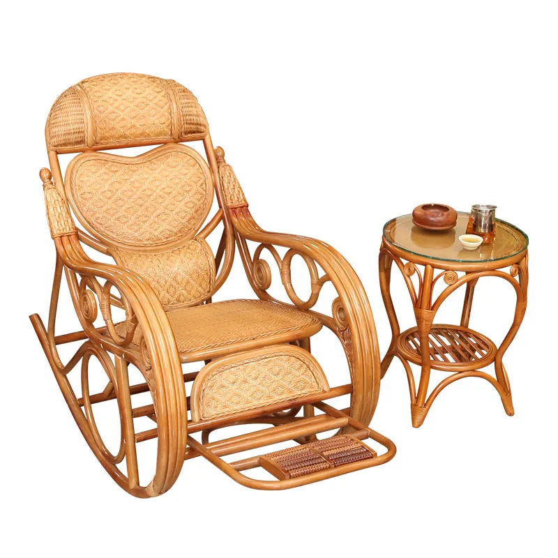 natural real rattan happy elderly solid wood rocking balcony household rattan rocking chair rattan