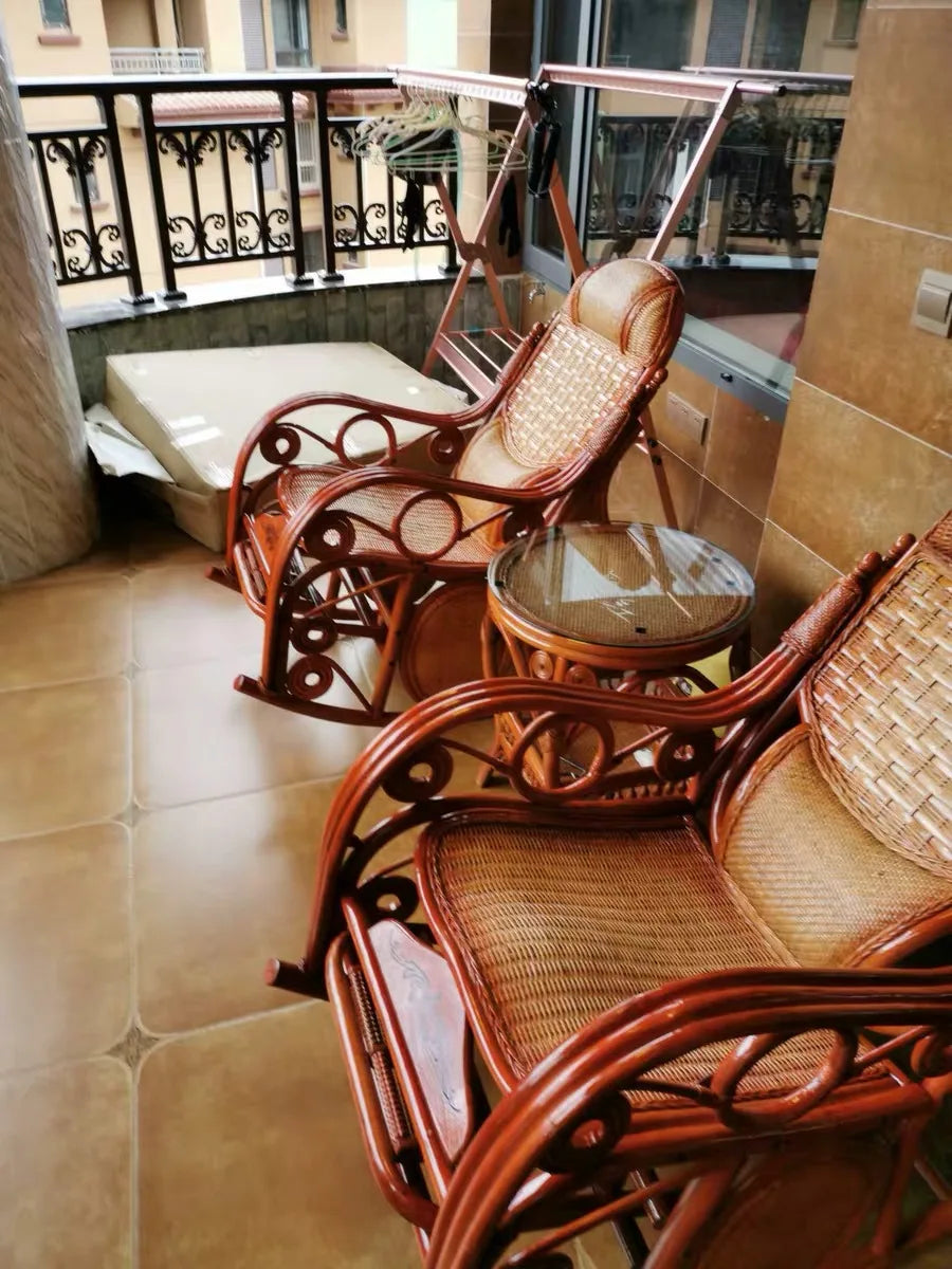 CZ Rocking Chair Hanging Basket Natural Real Rattan Plant Woven Relaxing Leisure Recliner