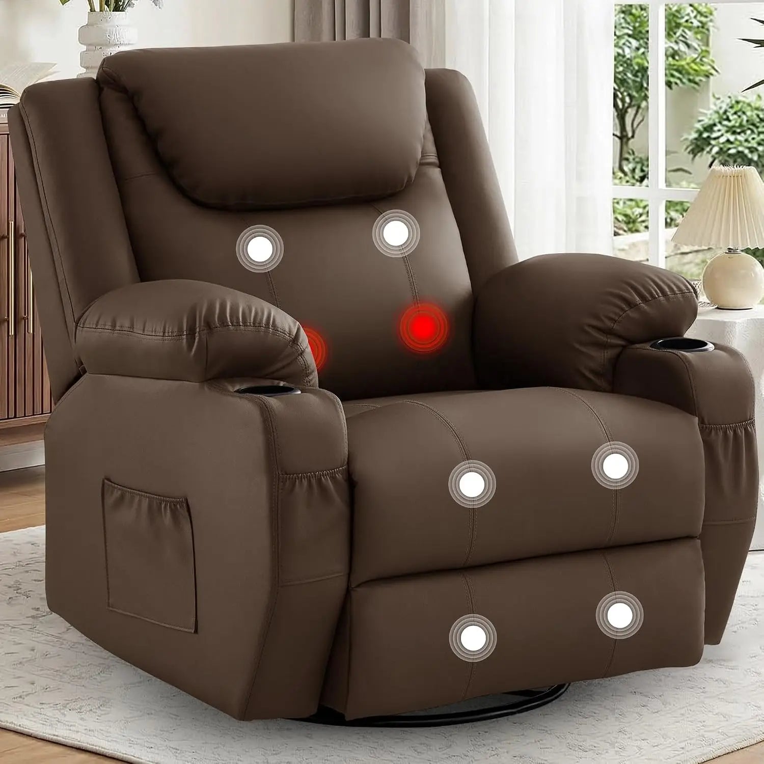 Oversized 360° Swivel Rocker Recliner Chair with Heat & Massage, Manual Recliner for Adults, Custom
