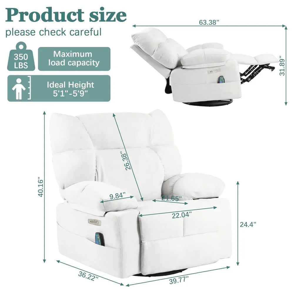 Power Swivel Rocker Recliner Chair Oversized for Adults, Electric Heated & Massage Chair Recliner with USB/Type-C,, Customized