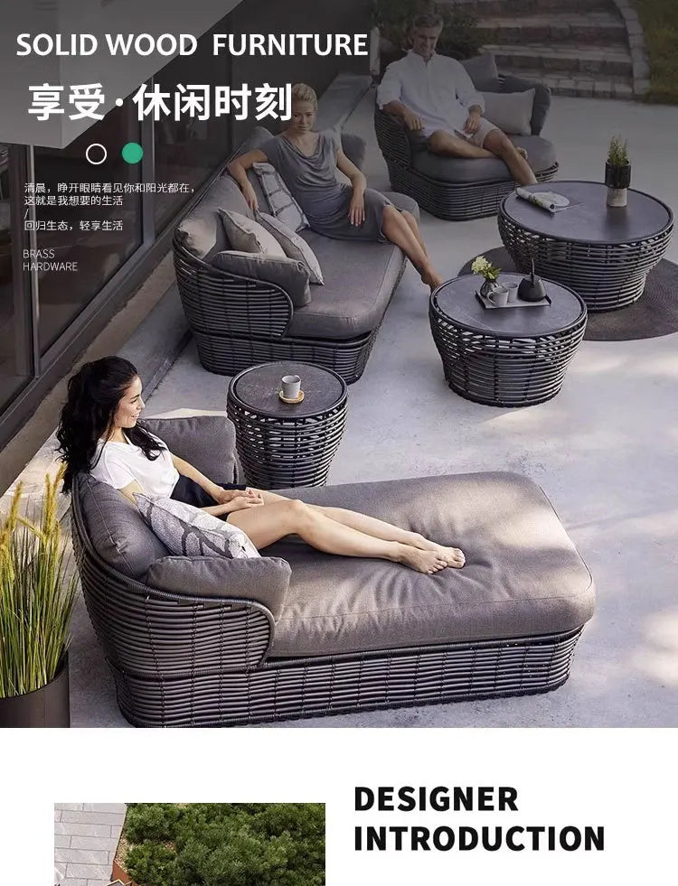LMM outdoor rattan sofa sun protection waterproof patio balcony garden rattan chair