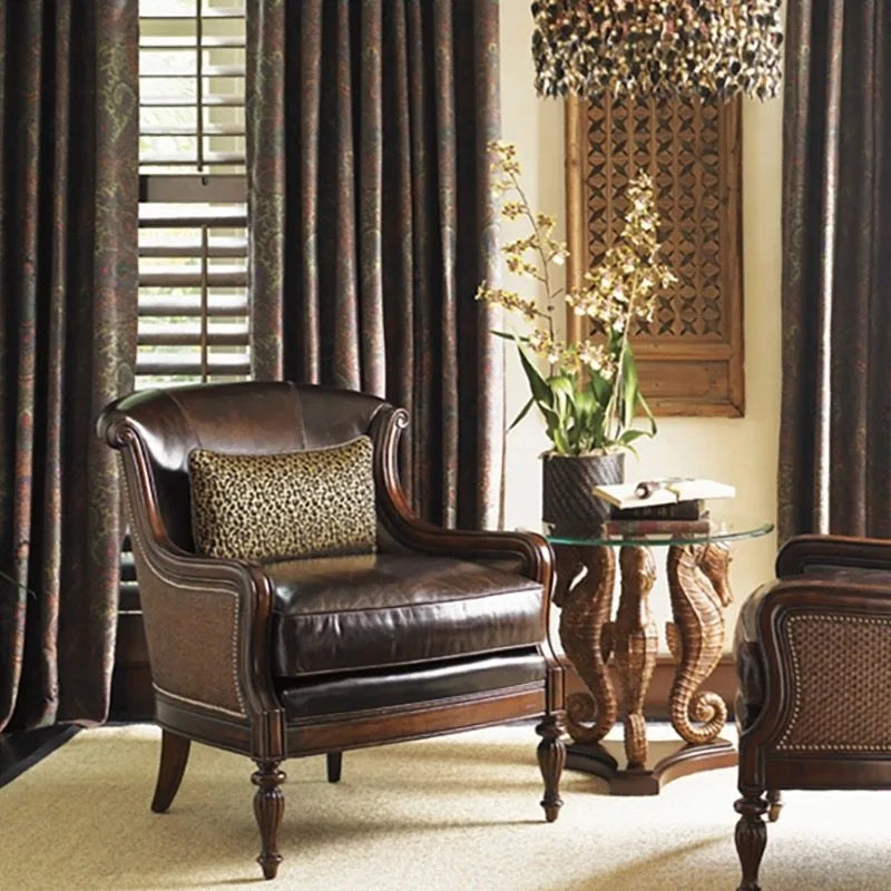 American retro solid wood single chair sofa backrest rattan made old tiger chair villa living room leisure chair customization