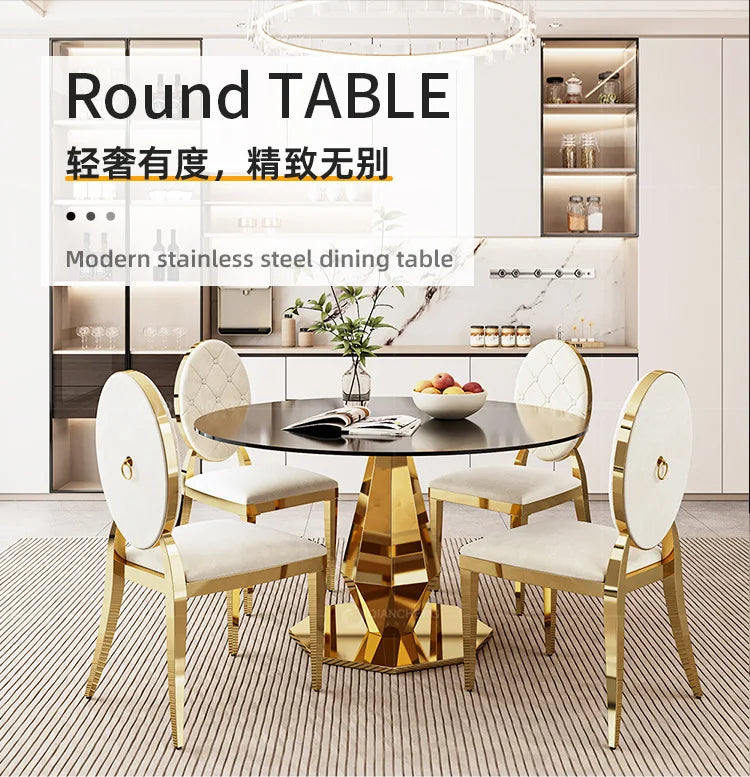 Luxury Glass Dining Table Round Stainless Steel Base for Hotel Restaurant Home Furniture