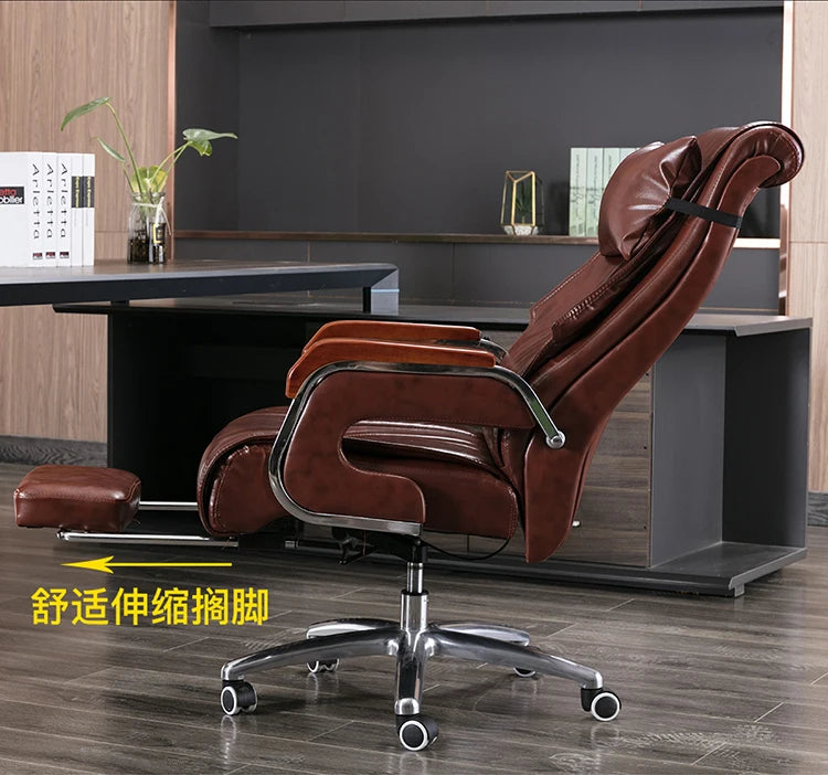 Genuine Leather Office Chair with Massage and Reclining High Back Ergonomic Desk Chair Home Business Use Comfortable Computer
