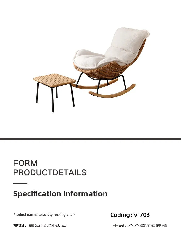 Rattan Rocking Chair for Sleeping Single Recliner Lounge Chair for Living Room Patio Outdoor Relaxing Seat Natural Wicker Rocker