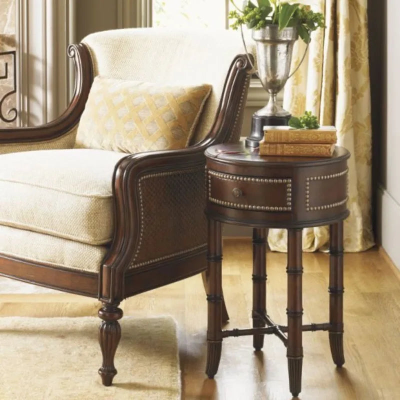 American retro solid wood single chair sofa backrest rattan made old tiger chair villa living room leisure chair customization