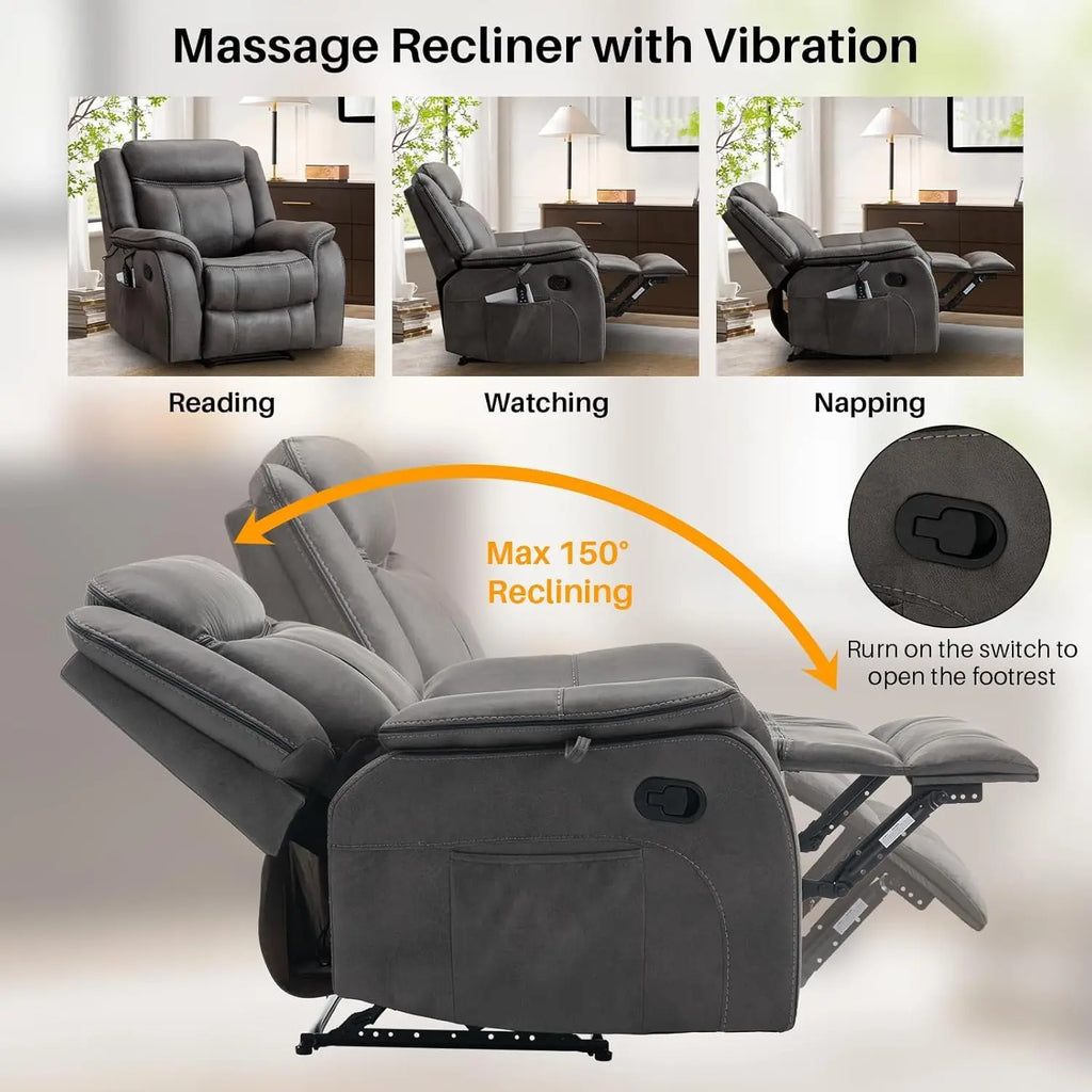 39" Wide Manual Massage Recliner with Heat, Faux Leather Ergonomic Lounge Chair, Overstuffed Wall Hugger for Living Room, Custom