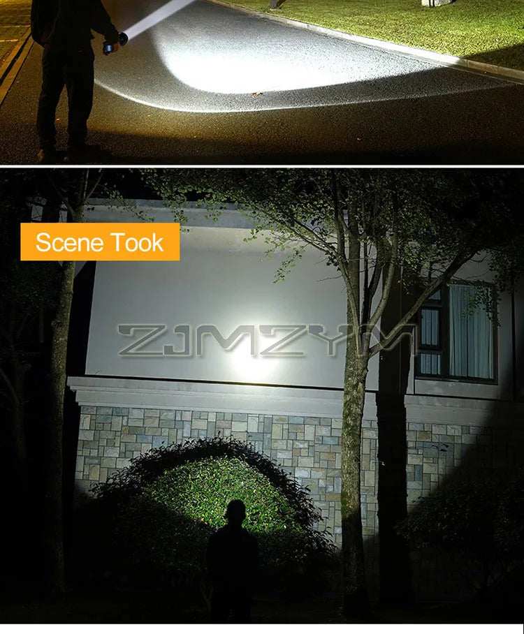 Super Bright Searchlight Powerful Rechargeable Flashlight LED Work Light Long Lasting Spotlight Camping Lantern With Side Light