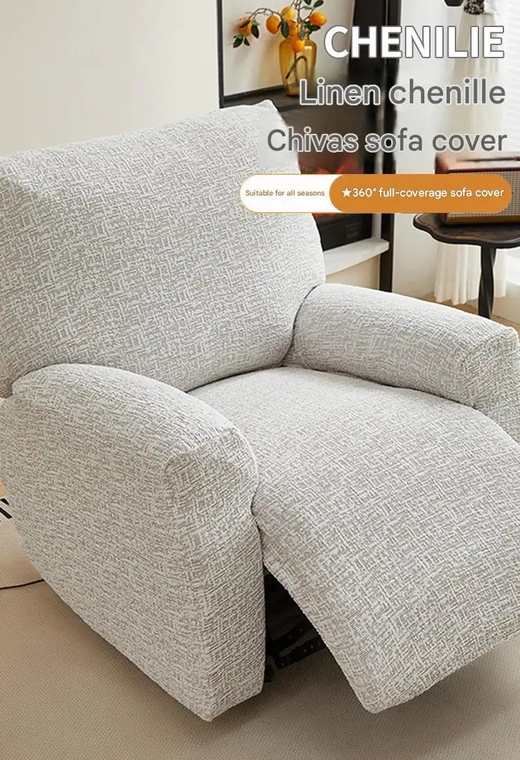 Stretch Recliner Chair Cover Faux Linen Chenille Lazy Boy Sofa Slipcover 360 Full Wrap Elastic Couch Protector Washable For Pets