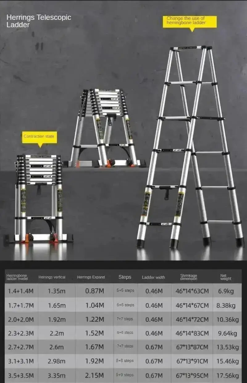 Engineering Multifunctional Aluminum Ladder Step Alloy Stools Home Folding Telescopic Ladder Portable Thick Herringbone Stairs