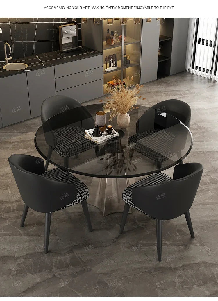 YJ Tempered glass negotiation table Light luxury household small apartment dining table Modern simple round stainless steel